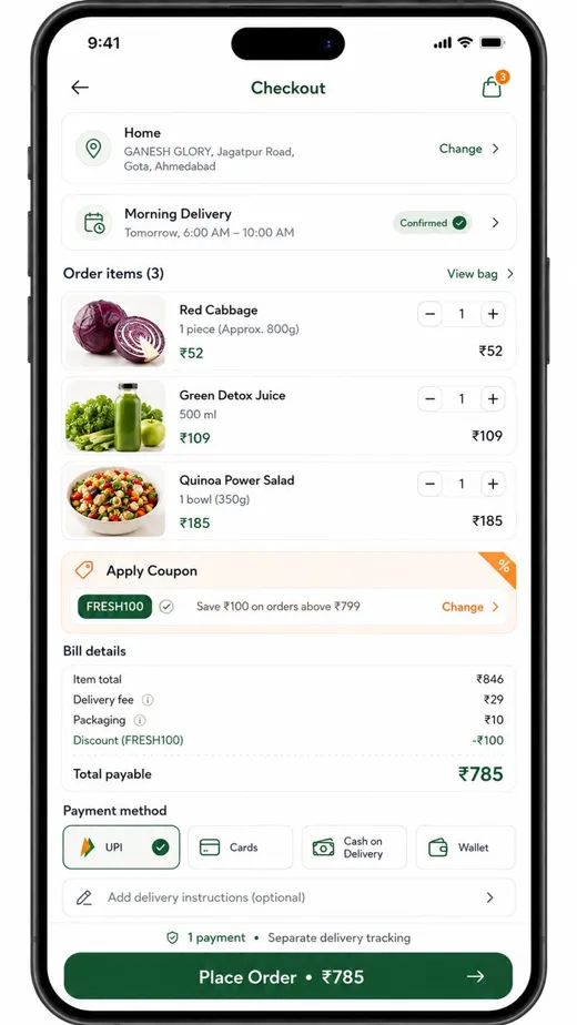 Bakali app: checkout with morning delivery